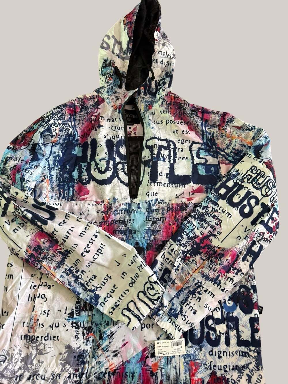 Encrypted Men's Hustle Graphic‎ Print Half-Zip Windbreaker Jacket Medium